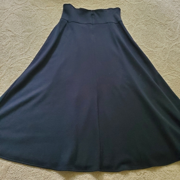 Womens DKNY Black Midi Flare Skirt Size 14 Faux Wrap Made In U. S. A. - Picture 2 of 9